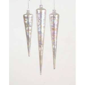   Iridescent White Glass Icicle Christmas Ornaments 13 
