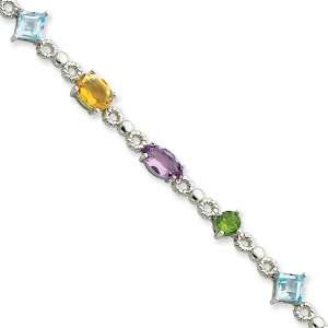    Sterling Silver 7.75inch Multi colored Gemstones Bracelet Jewelry