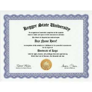 Kegger Kegs Beer Degree Custom Gag Diploma Doctorate Certificate 