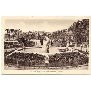   1930s Vintage Postcard The New Gardens Cannes France 