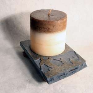  Pillar Candle Plate   Skier 