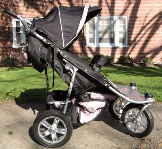 VALCO BABY TWIN STROLLER Tri Mode Runabout Black & Pink in Excellent 