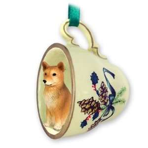  Finnish Spitz Green Holiday Tea Cup Dog Ornament