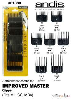NEW Andis IMPROVED MASTER 7 Attachment Combs #01380  
