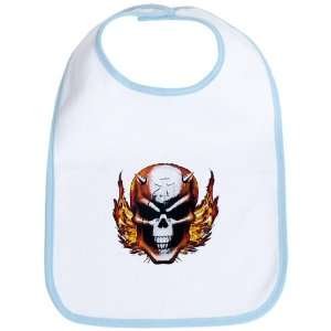  Baby Bib Sky Blue Skull with Flames Iron Cross and Spikes 