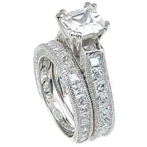  3.00 Ct Princess Antique Style Engagement Ring Wedding Set 
