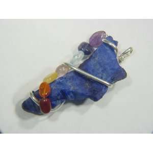 Sterling Silver Wire Wrapped Genuine Unpolished AAA Laqpis Lazuli with 