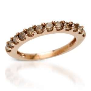 Rose Gold 0.75 CTW Color Fancy Brown I1 I2 Diamond Channel Ladies Ring 