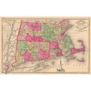  Tunison 1887 Antique Map of Massachusetts, Connecticut 
