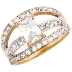    tone Gold Unique Rectangle and Round Cut CZ Engagement Ring Jewelry