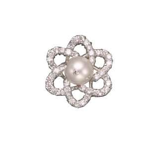 C.Z. AND PEARL FLOWER RHODIUM PLATED (.925) STERLING 