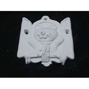  Ceramic bisque unpainted Christmas ornament teddy with 