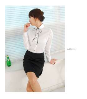 A005214 / Lovely Herringbone Blouse, Ribbon, Shirt, Career Woman 