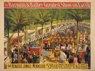 1897 Barnum Bailey Jungle Menagerie Circus Poster 18x24  