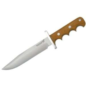   Fixed Blade Knife with Finger Grooved Natural Canvas Micarta Handles