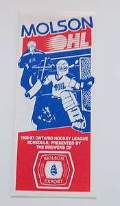 molson OHL schedule 1986 1987 unmarked N M  