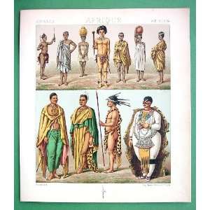 COSTUME of Africa Zulu Caffre Hottentot Venus   SUPERB Antique Print 