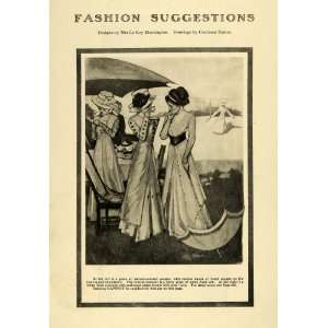  1909 Print Edwardian Women Fashion Dresses Umbrella 