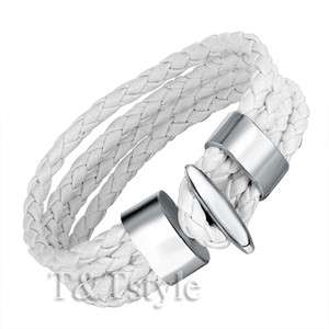 UNIQUE T&T White Leather Four Row Bracelet (BR42)  