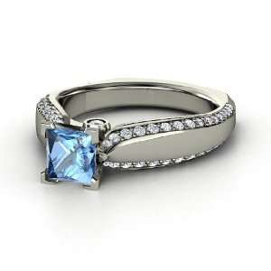  Aurora Ring, Princess Blue Topaz Palladium Ring with 