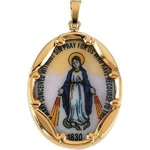   14K Yellow Gold 25.00X19.50 Mm Porcelain Miraculous Pendant Jewelry