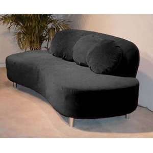   Curved Sofa with Matching Ottoman in Black Micro Suede