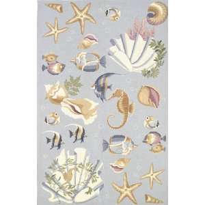   Rugs Colonial Lt. Blue Ocean Life Rectangle 3.60 x 5.60 Area Rug Home