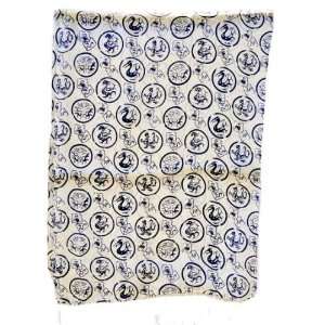  Chinese White and Blue Dragon Silk Scarf 