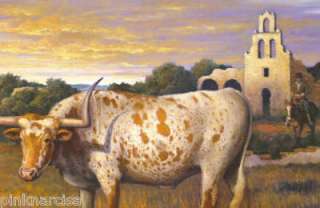  Mission Espada depicts a Texas longhorn with a vaquero approaching 