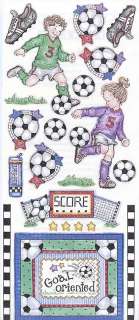   is a sheet of stickers from penny black stickeroos called soccer kids