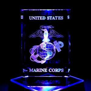  U.S.M.C Marine Corps. 3D Laser Etched Crystal includes Two 