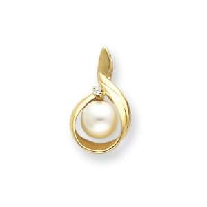  14k 7mm Pearl AAA Diamond pendant Diamond quality AAA (SI2 