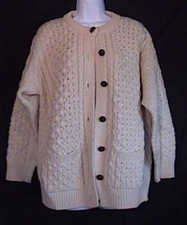 ARAN CRAFTS 100% Wool Fishermans Cardigan Ireland Sz M L Sweater 