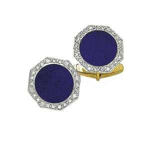  Solid 14k Gold and Diamonds Octagon Lapis Cufflinks Solid 