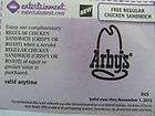 15 Arbys coupons B1G1 Regular Chicken Sandwich (Crispy or Roast) CT 