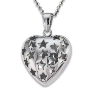  Stainless Steel Polished Hollow Star Cut Out Heart on a 20 