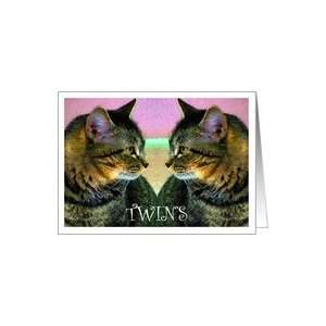  Birthday, To My Twin, Twin Gray Tiger Cats Card Health 