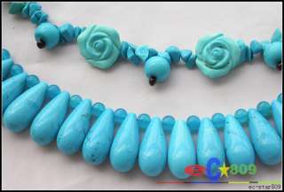 nature 2row drip round flower turquoise jade necklace  