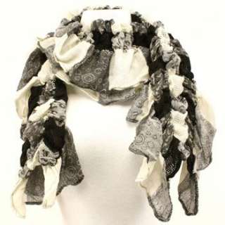 Mix Patch Crinkle Chunky Light Scarf Shawl Wrap Black  