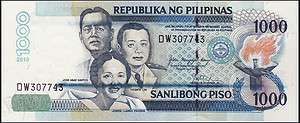 Philippines 1000 Pesos 2010 Arroyo BLUE STREAK ERROR CU  