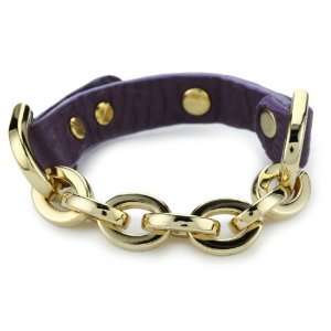  Leslie Danzis Purple Leather Adjustable Gold Link Snap 