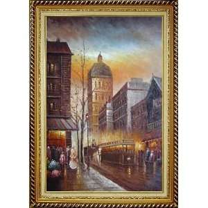  Paris Trolley Bus and Horse Carriage Oil Painting, with 