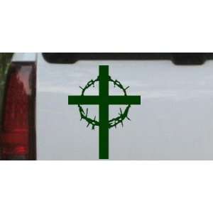 Dark Green 6in X 7.4in    Cross With Thorns Christian Car Window Wall 