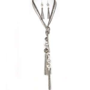  Long Tassel Crystal & Glass Earrings Necklace Set Jewelry