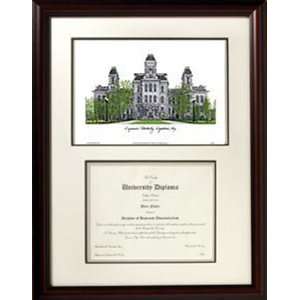 Syracuse University Mahogany Diploma Frame & Lithograph