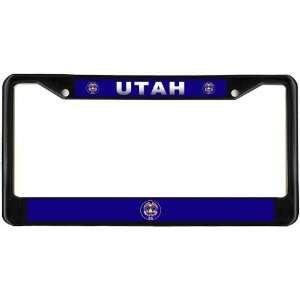  Utah State Flag Black License Plate Frame Metal Holder 