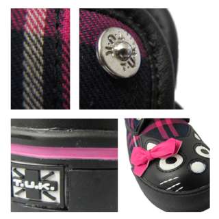 New Pink Tartan Canvas TUK Kitty Bow 10 Eye Boots 1 Platform Sole 