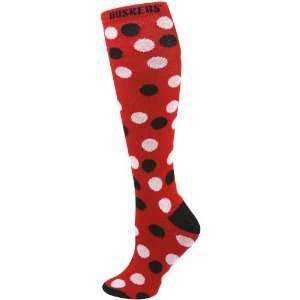  Nebraska Cornhuskers Ladies Scarlet Polka Dot Knee Socks 