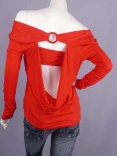 Red Long Sleeve Draped Back Top w/ Tube Top L  
