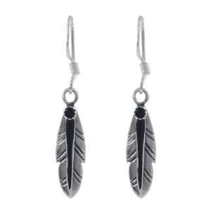  Sterling Silver Feather with Black Accent Earrings 